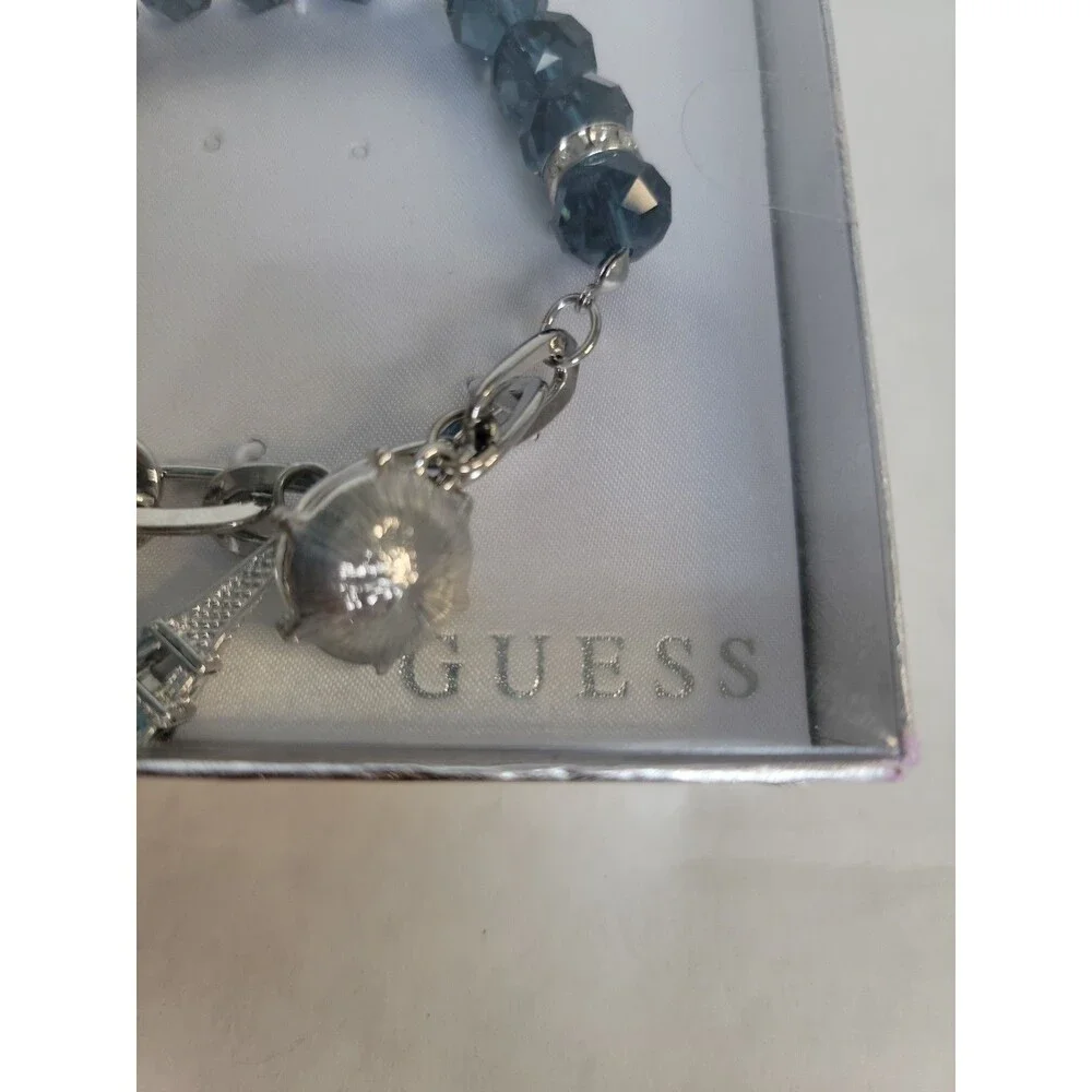 Guess Charm Bracelet France Eiffel Tower Silver Tone Blue Gems